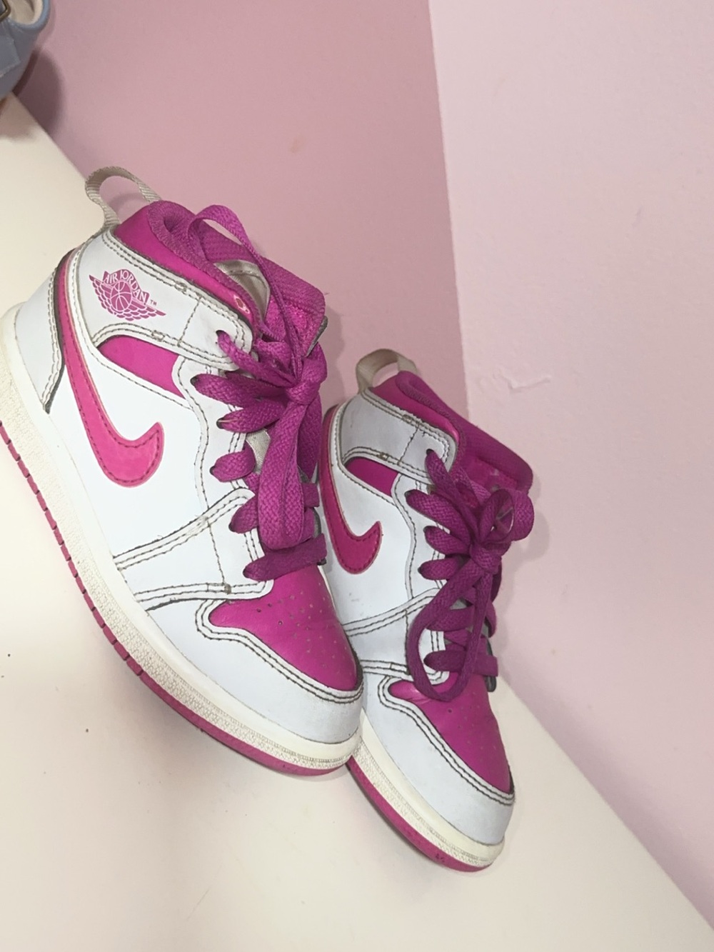 Nike Kids White and Fuchsia High-Top Sneakers